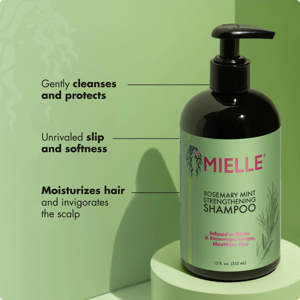 Mielle Organics Rosemary Mint Strengthening Shampoo Infused with Biotin, Cleanses and Helps Strengthen Weak and Brittle Hair 355ML