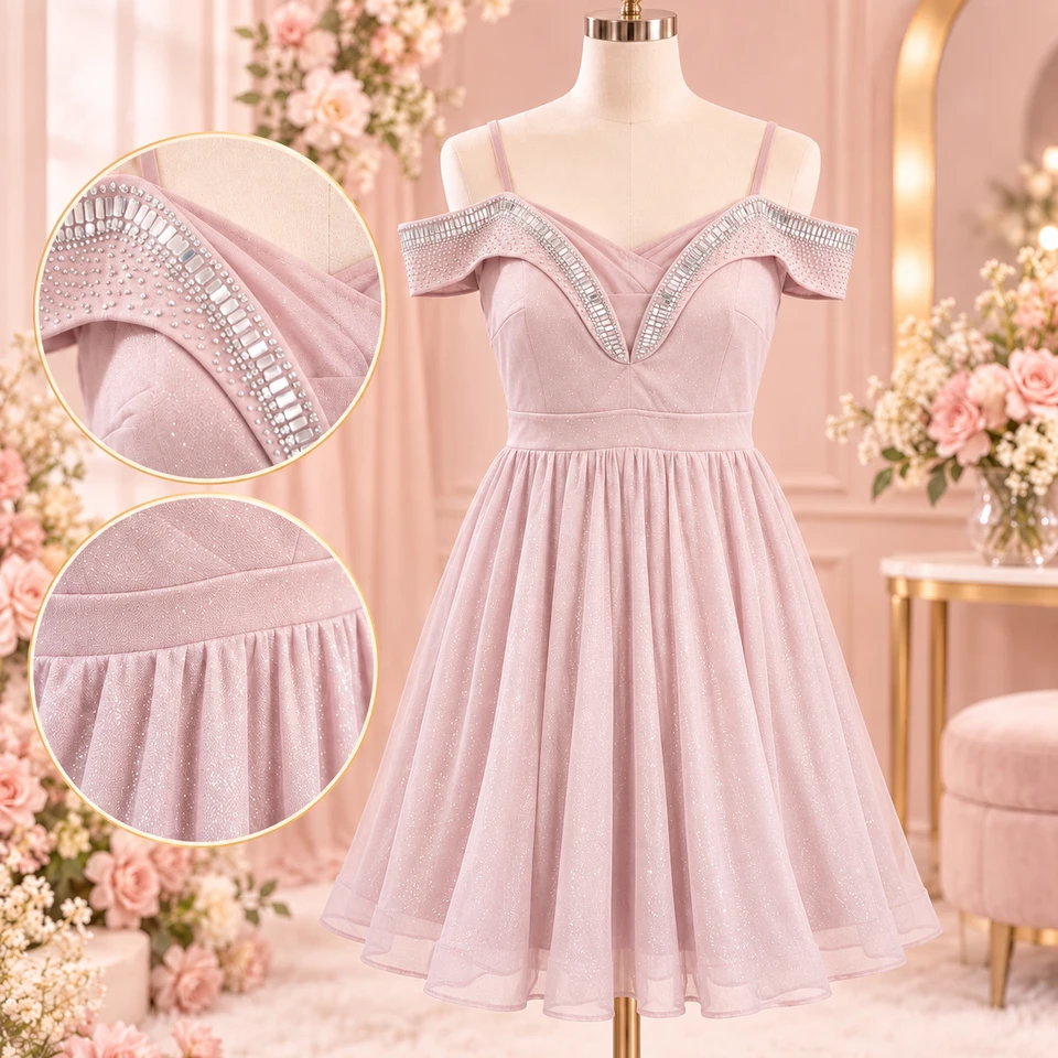 فستان سهرة كلوش رش السكر ✨👗