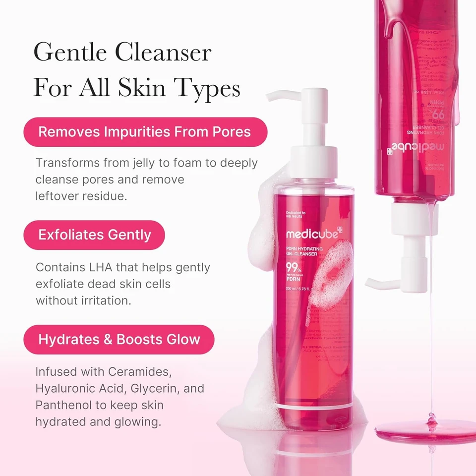 medicube PDRN Jelly to Foam Cleanser | Low pH Hydrating Daily Face Wash for All Skin Types | With PDRN, Collagen & LHA | Gentle Pore Care & Radiant, Balanced-Looking Skin 200ml