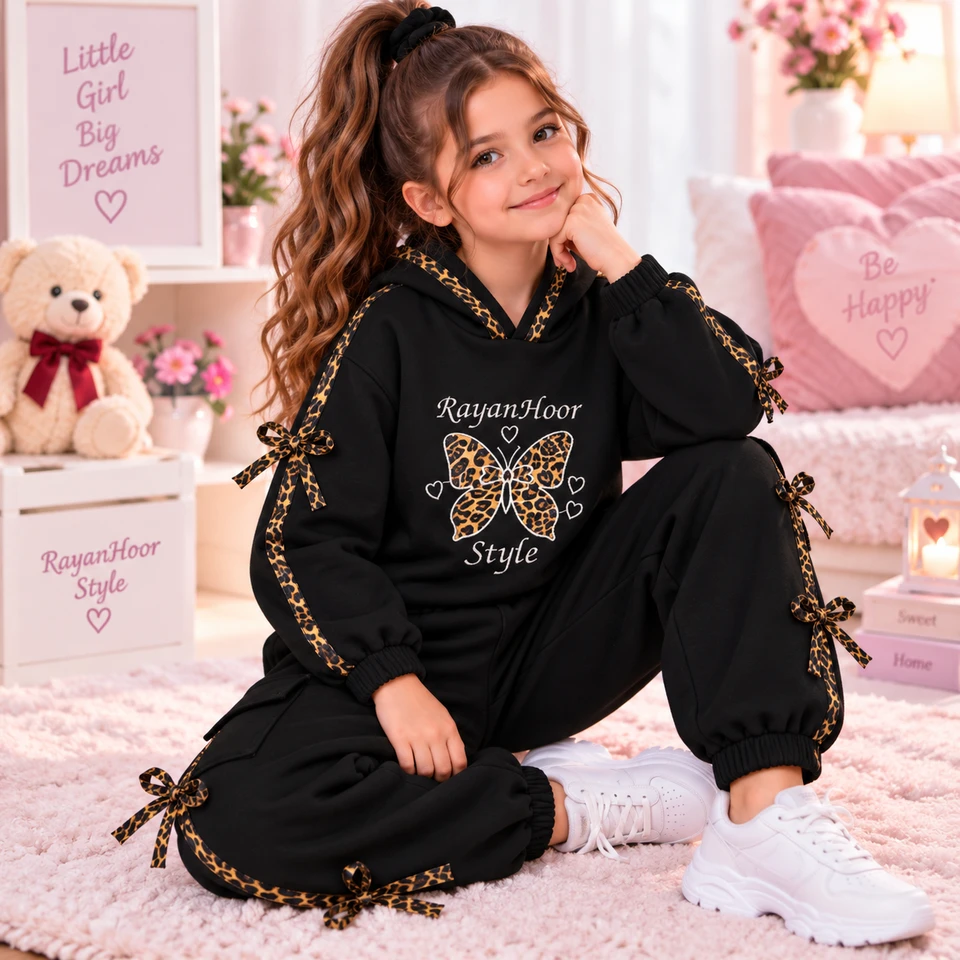 طقم شتوي فليس مصوف 3 خيط – موديل الفراشة🎀🦋