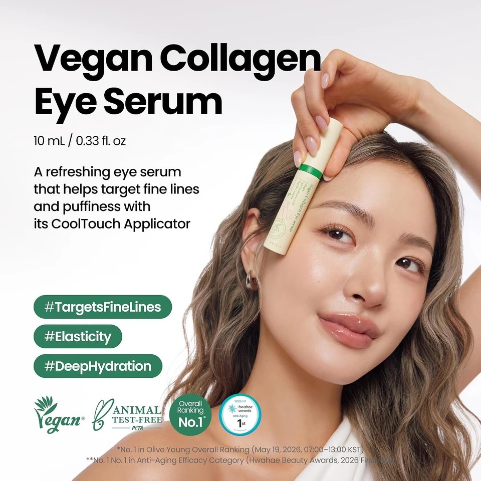 AXIS-Y Vegan Collagen Eye Serum 10ml - K Beauty Triple Hyaluronic Acid & Peptide Collagen Serum for Skin Elasticity, Reduce Fine Lines & Dark Circles - Vegan Korean Skin Care Eye Cream