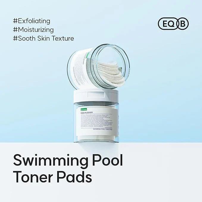 EQQUALBERRY Swimming Pool Toner Pads 70 Sheets – Dual-Textured Exfoliating & Hydrating Facial Pad with Hyaluronic Acid & Plant Extracts, Gentle Daily Skin Prep