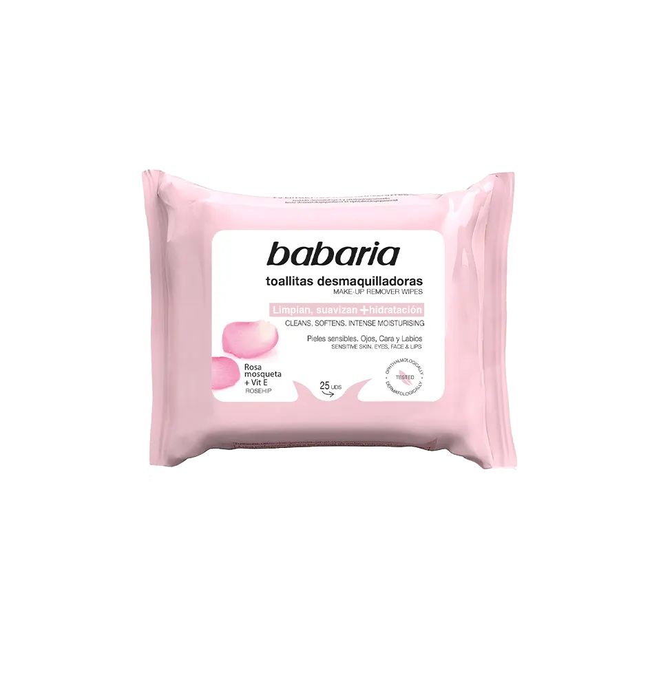 باباريا مناديل تنظيف المكياج  ثمر الورد، 25 قطعة