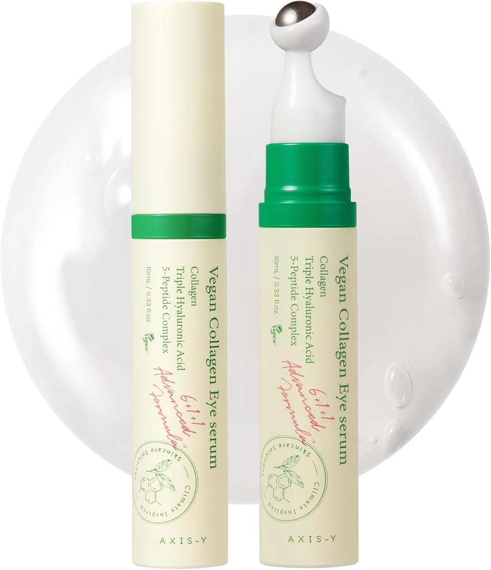 AXIS-Y Vegan Collagen Eye Serum 10ml - K Beauty Triple Hyaluronic Acid & Peptide Collagen Serum for Skin Elasticity, Reduce Fine Lines & Dark Circles - Vegan Korean Skin Care Eye Cream