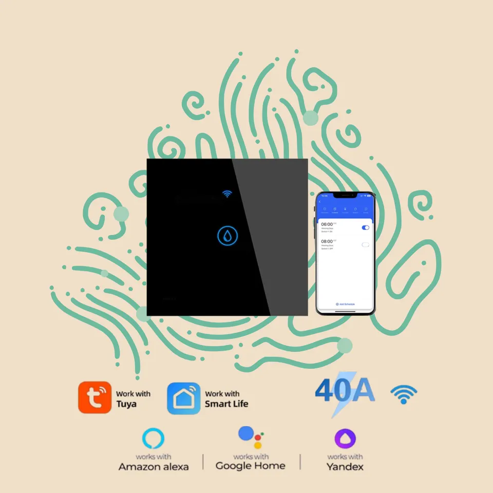 نسق مفتاح ذكي للسخان والمكيف 40A | Wi-Fi | يعمل مع smart life و tuya