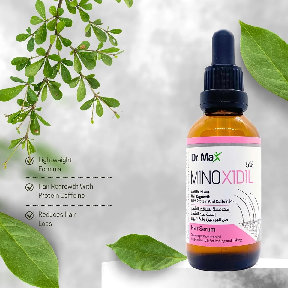 Dr Max Minoxidil 5% Anti Hair Loss Serum, Hair Regrowth With Protein Caffeine Long Lasting Relife of Itching And Flaking