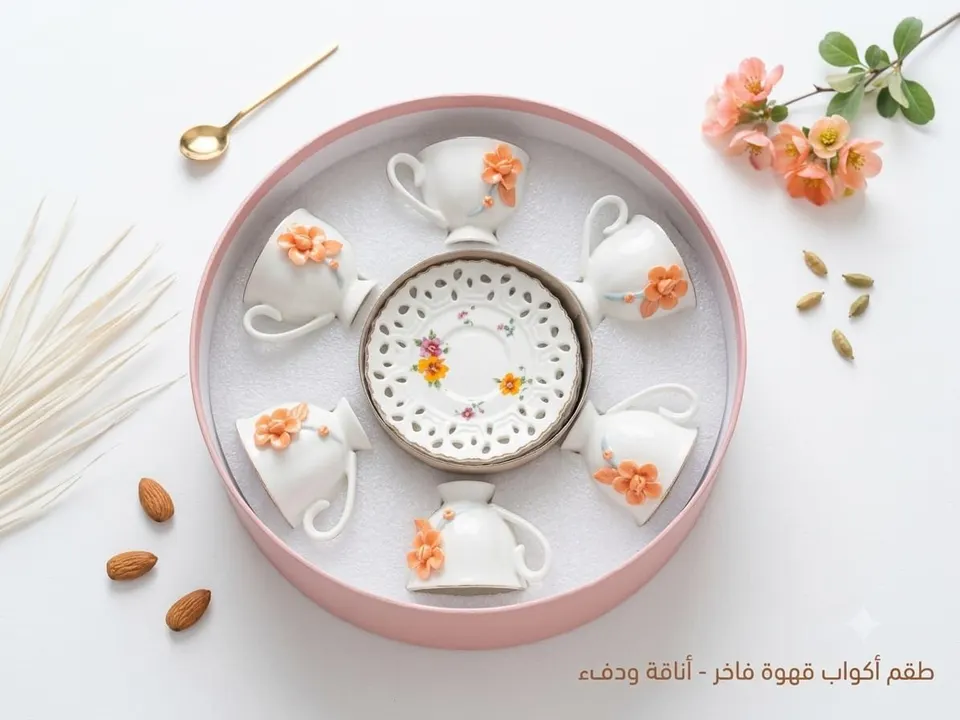 طقم فناجين أبيض وردة