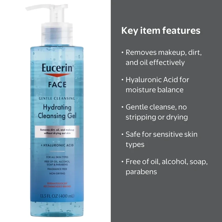 Eucerin, Face, Hydrating Cleansing Gel + Hyaluronic Acid, Fragrance Free 200 ml 