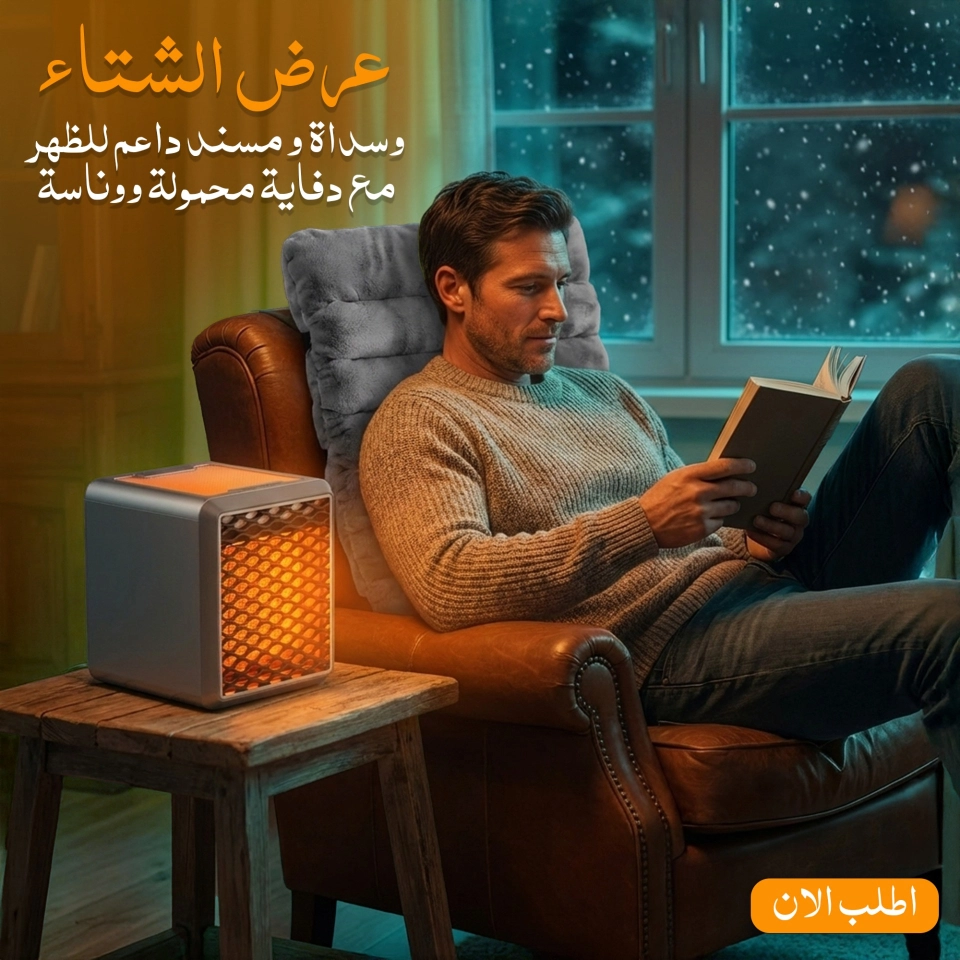 عرض دفايه محموله 1500وات مع وساده ومسند داعم للظهرللسياره وللمكتب