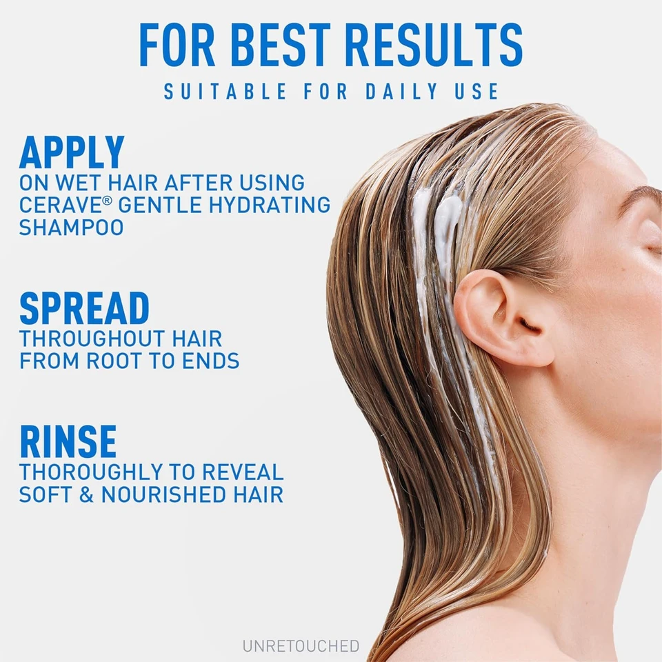CeraVe Gentle Hydrating Conditioner, Hair Conditioner With Ceramides, Niacinamide & Hyaluronic Acid, Sulfate Free & Color Safe Conditioner, Moisturizing Conditioner For All Hair & Scalp Types 355ml