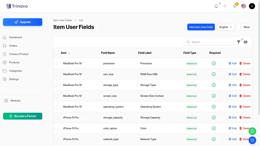 Custom Product Fields