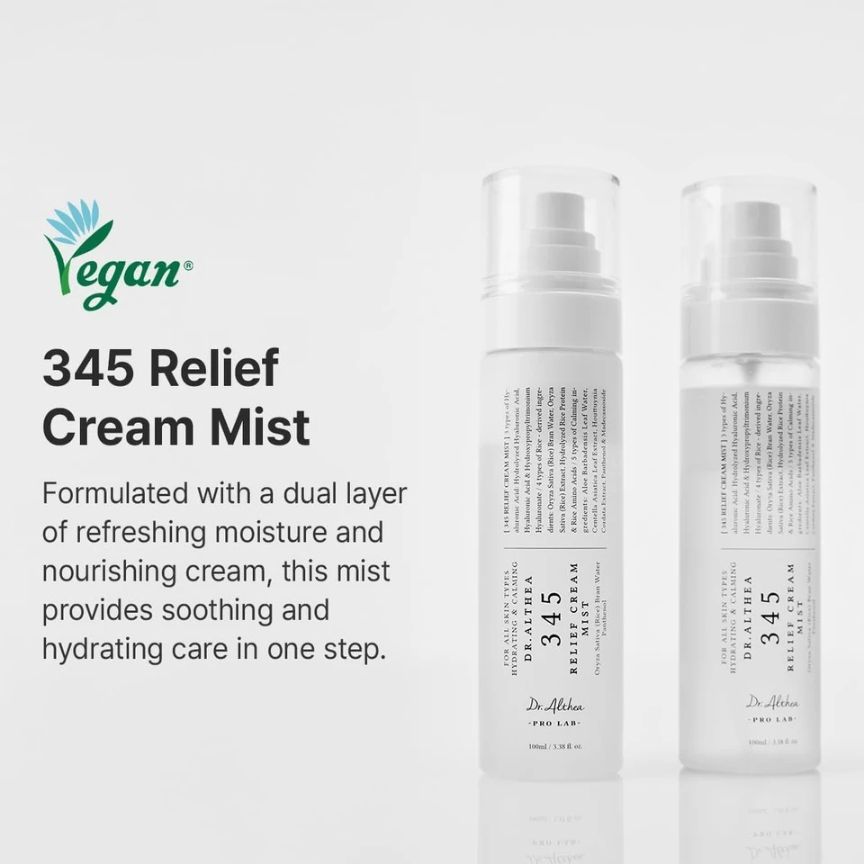 Dr.Althea 345 Relief Cream Mist | Hydrating Facial Mist with Rice Extract | Soothing Care for Sensitive Skin | Vegan Korean Skincare (100ml)