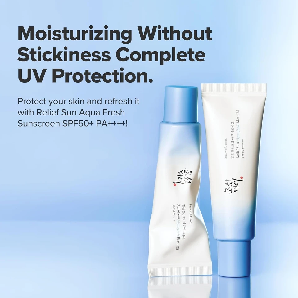 Beauty of Joseon Relief Sun Aqua-Fresh Sunscreen Rice + Panthenol SPF 50+ PA++++ Lightweight Daily UV Protector for Acne-Prone Sensitive Skin Korean skincare for Men and Women 50ml