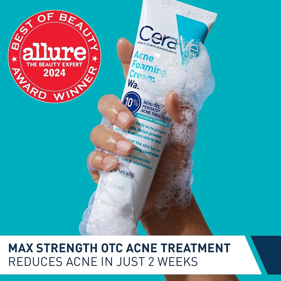 CeraVe Foaming Acne Face and Body Wash with Benzoyl Peroxide, Hyaluronic Acid, and Niacinamide -150ml