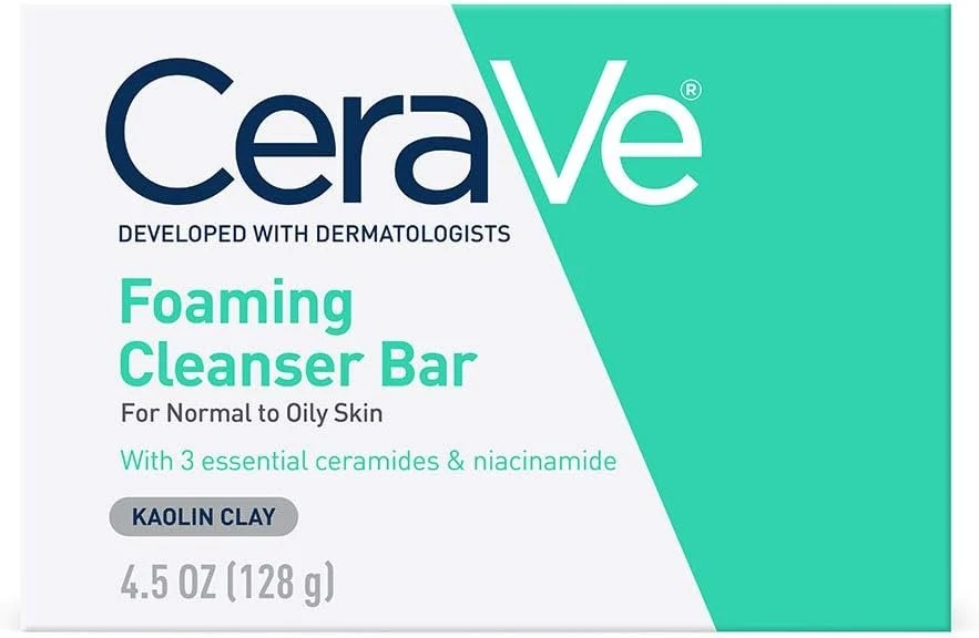 CeraVe Foaming Cleanser Bar | Soap-Free Body and Face Cleanser Bar for Oily Skin 128g