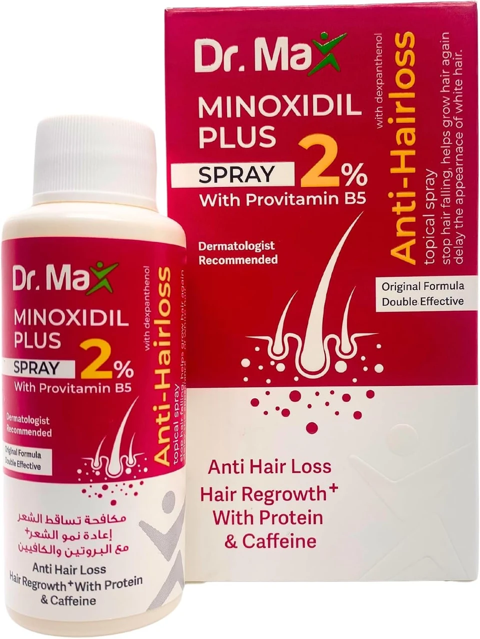 Dr Max Minoxidil Plus 2% Spray With Provitamin B5 (Dexpanthenol) Anti Hair Loss, Hair Regrowth With Protein & Caffeine