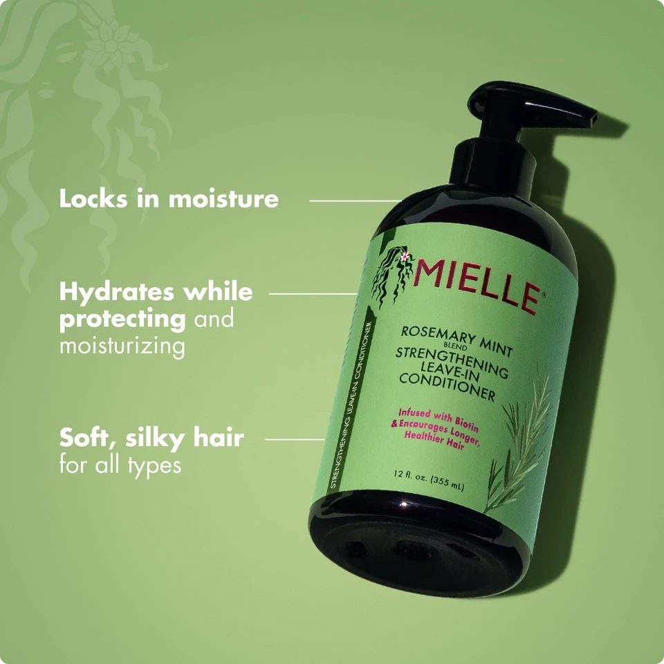 Mielle Organics Rosemary Mint Strengthening Leave-In Conditioner, Supports Hair Strength, Smooth Conditioner for Dry and Crinkled Hair, Weightless Hair Treatment 355ml