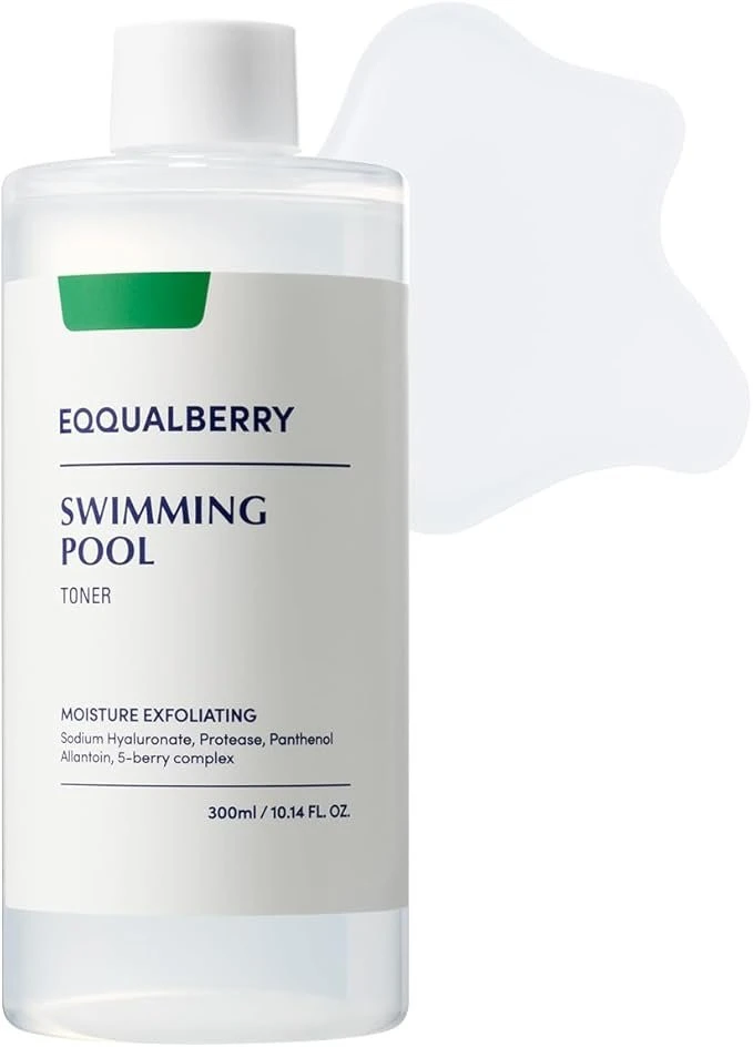 EQQUALBERRY Swimming Pool Face Toner 300ml - Gentle Daily Exfoliating and Moisturizing Facial Wash with Natural Enzymes and Hyaluronic Acid, Alcohol-Free, Low pH for Sensitive Skin