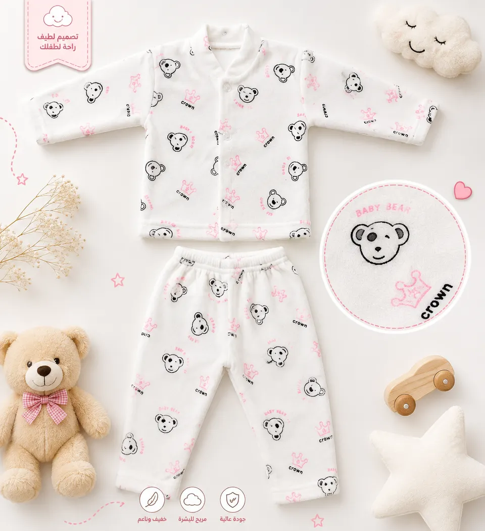 طقم بيبي مخمل Baby Bear بالتاج 👑