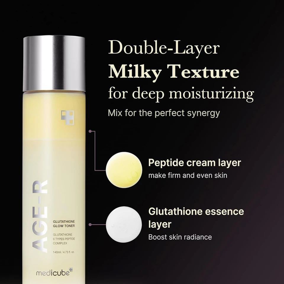 medicube Age-R Glutathione Glow Milky Toner, Low-Irritation Double Layer Toner for Glass Glow Skin with Peptide 140ml