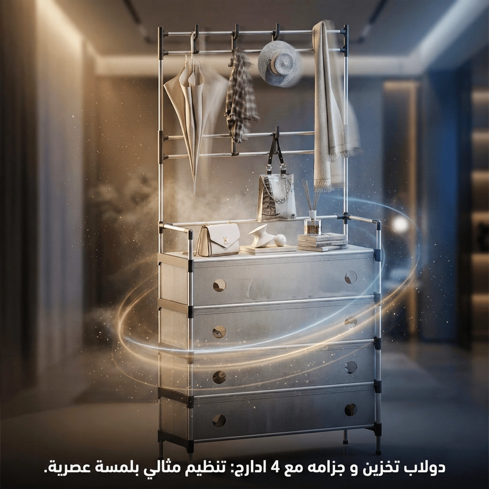 دولاب تخزين وجزامه مع اربع ادراج 