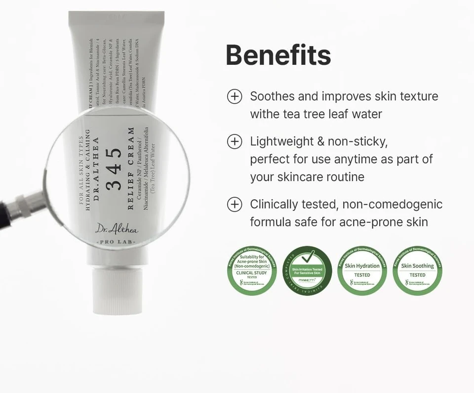 Dr.Althea 345 Relief Cream | Moisturizer for Soothing Recovery and Blemish Care with PDRN & Niacinamide | Korean Vegan Skin Care for All Skin Types, 50ml