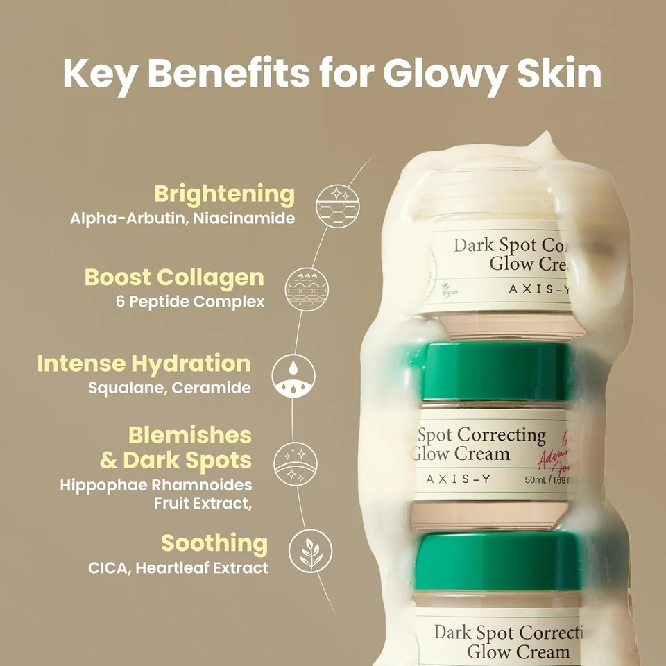 AXIS‑Y Dark Spot Correcting Glow Cream 50ml with 2% Alpha‑Arbutin, 5% Niacinamide & Ceramide NP – Brightening, Hydrating, Barrier‑Strengthening Gel‑to‑Water Moisturizer for Even, Radiant Skin