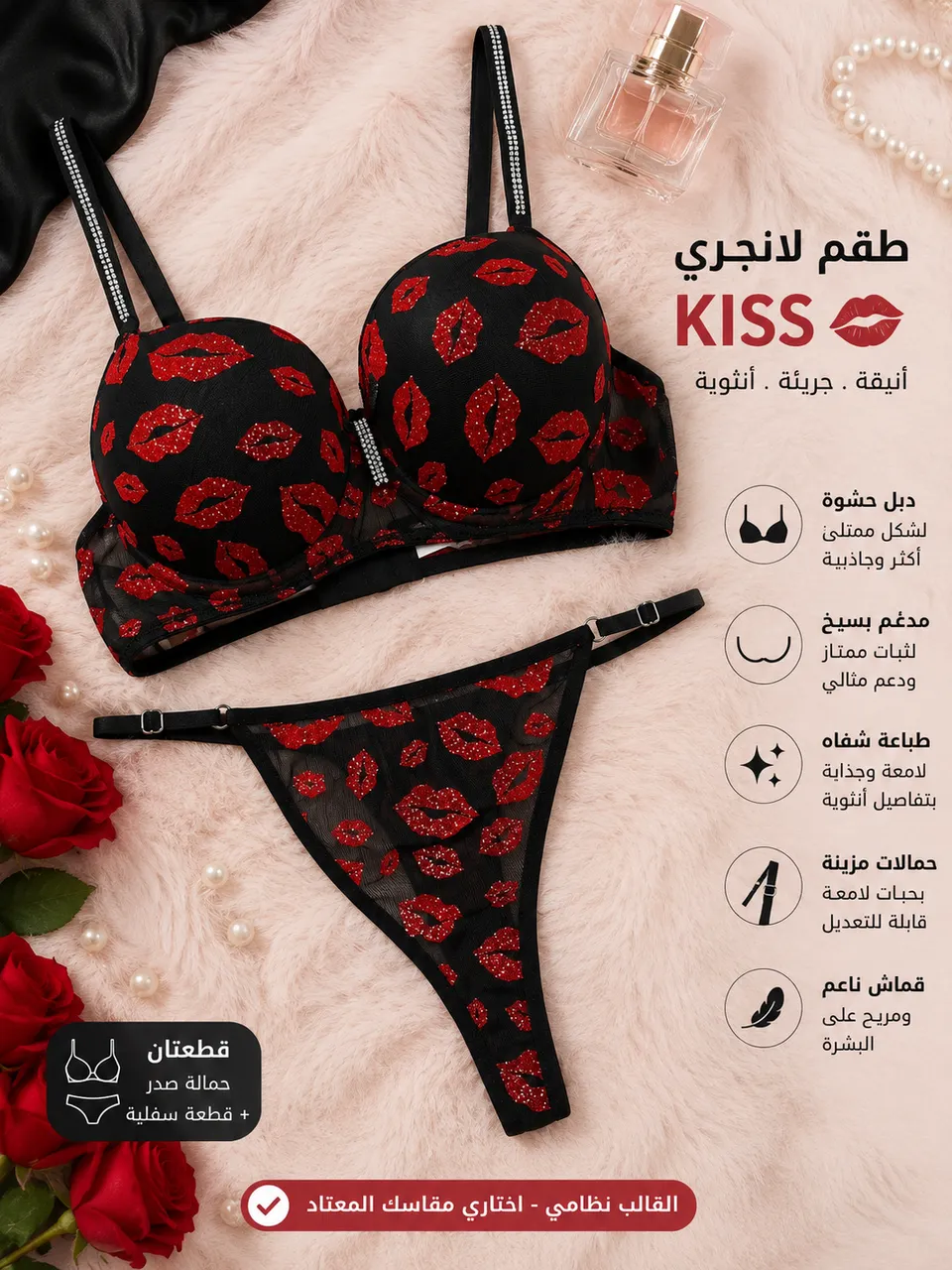 طقم لانجري KISS دبل حشوة وسيخ 💋❤️