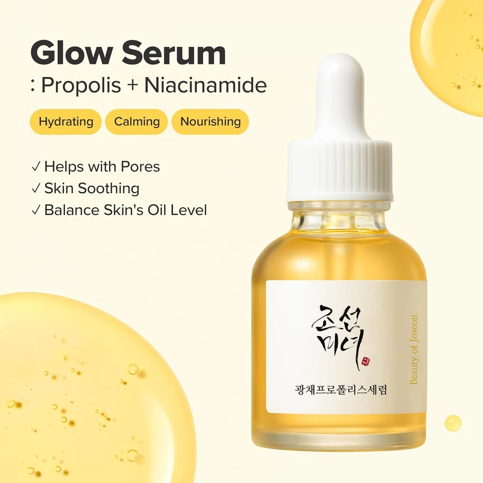 Beauty of Joseon Glow Serum Propolis and Niacinamide for Radiant Skin Uneven Tone for All Skin Type Moisturizing Hydrating Korean Skincare for Men and Women 30ml