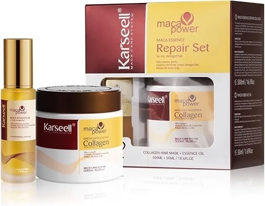 Karseell Collagen Hair Mask and Argan Oil Set for Repair, Moisturize hair | 500ml + 50m, Helps Hydrate Hair, Control Frizz, and Leave Hair Soft & Shiny for Dry Damaged Hair