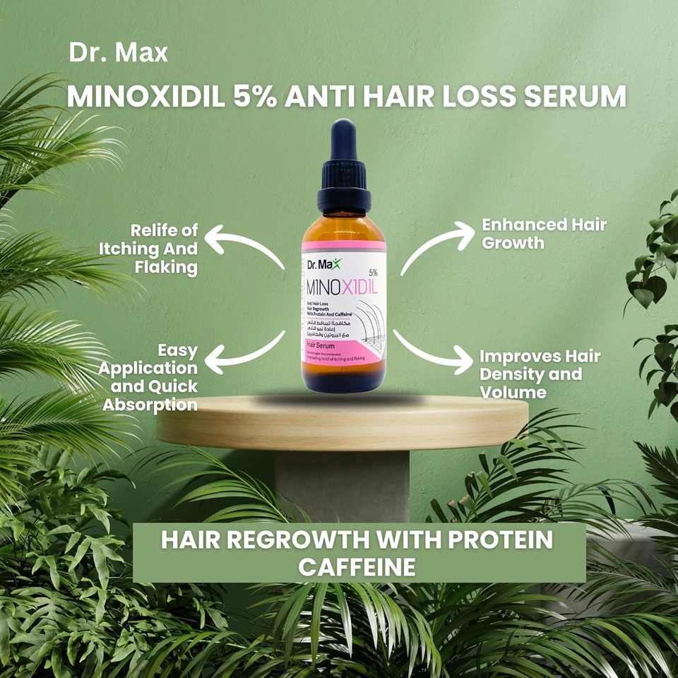 Dr Max Minoxidil 5% Anti Hair Loss Serum, Hair Regrowth With Protein Caffeine Long Lasting Relife of Itching And Flaking