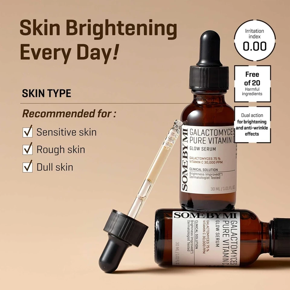 Some By Mi Galactomyces Pure Vitamin C Glow Serum | 30Ml | Daily Brightening Vitamin C Serum For Glass Skin | Improvement Of Skin Texture & Elasticity