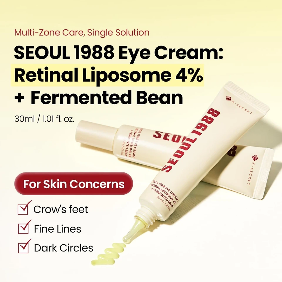 K-SECRET SEOUL 1988 Retinal Eye Cream – Formulated with Advanced Retinal Liposome 4% and Fermented Bean for Dark Circles and Fine Line Care | Korean Skincare, 30ml