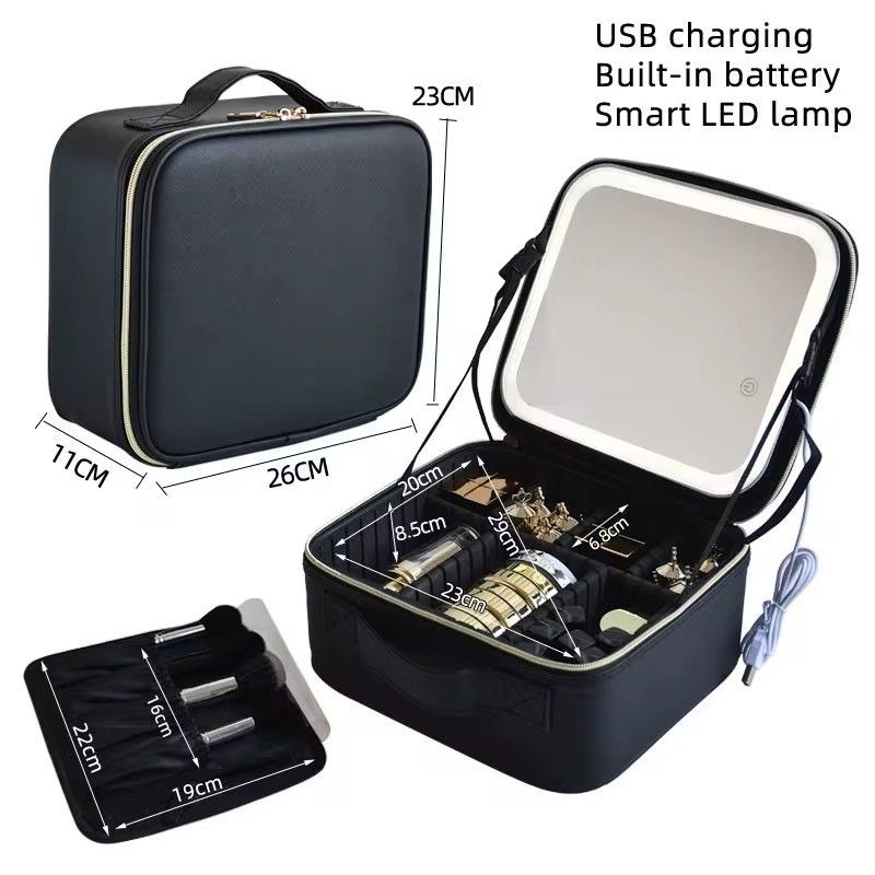 حقيبة مكياج محمولة بمرآة ذكية وإضاءة LED