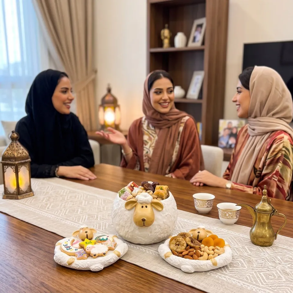 طقم ضيافة وعاء وأطباق تقديم بتصميم خروف العيد (3 قطع)