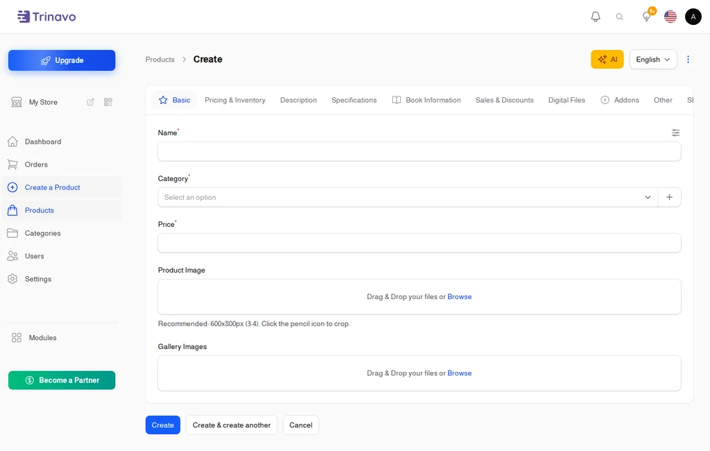 Create Product - Basic Information