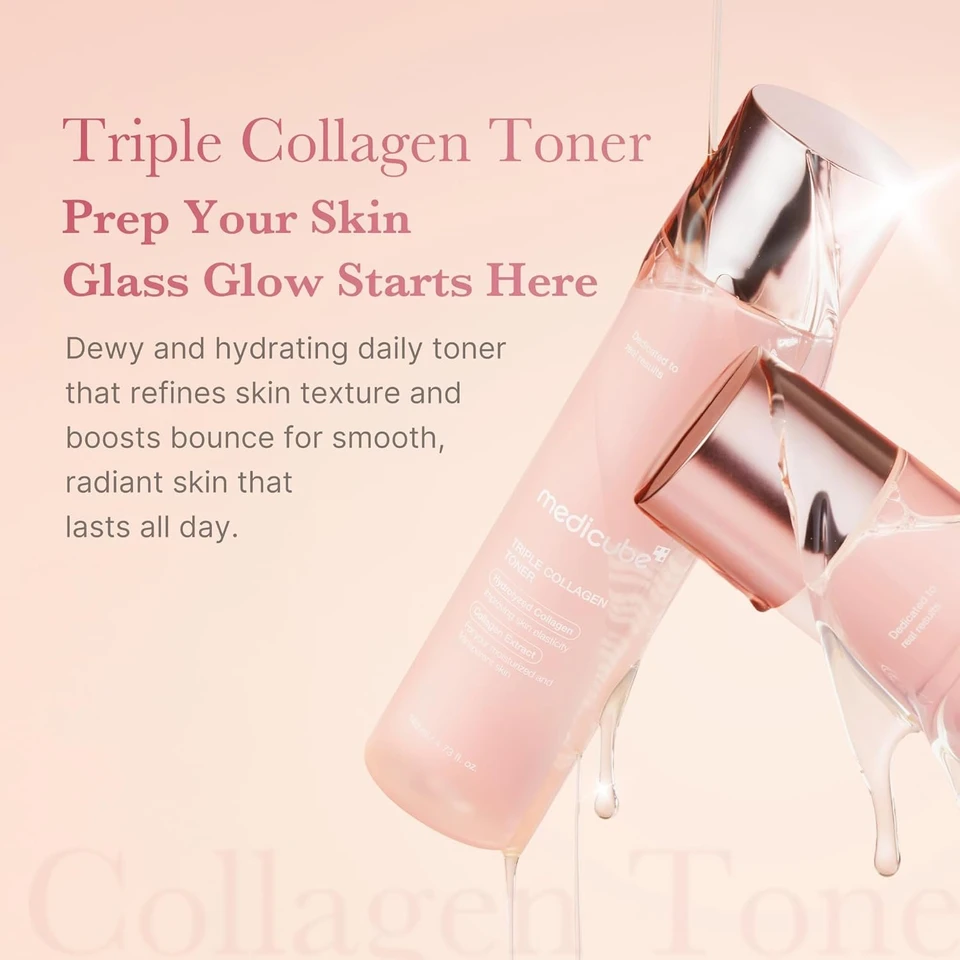 medicube Triple Collagen Toner - Hydrolyzed, Atelo, & Soluble Collagen for Deep Hydration & Plump Skin - Fast-Absorbing Formula for All-Day Suppleness
