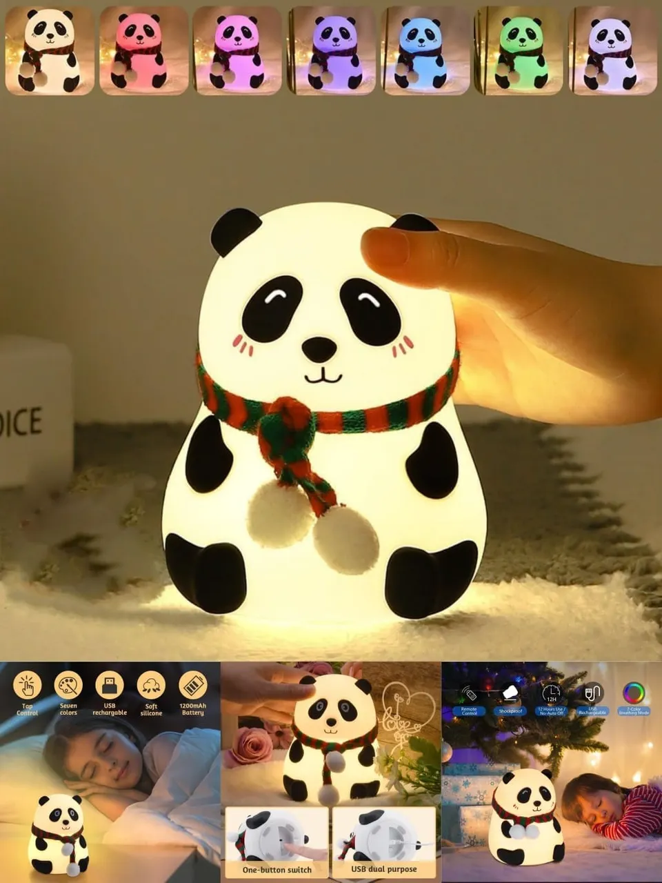مصباح لمس شكل باندا من السيليكون