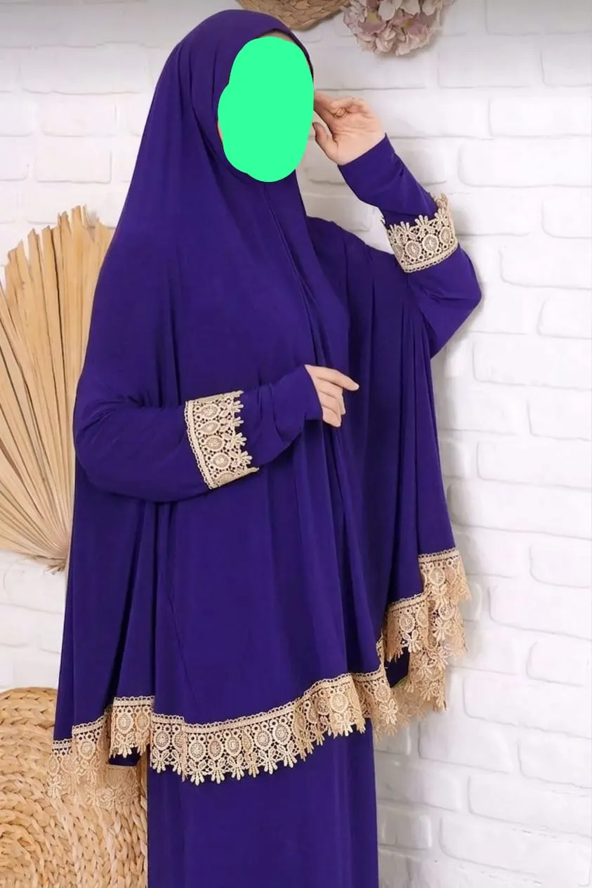 طقم صلاة ملكي ساندي ليكرا زبدة مزين بالدانتيل 🥰🤲