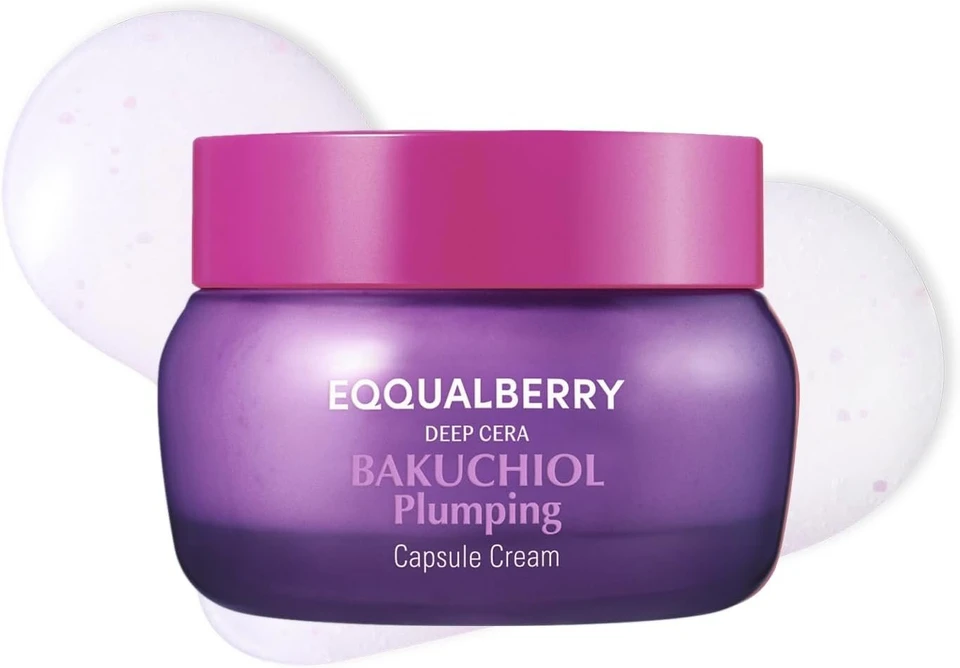 EQQUALBERRY Bakuchiol Plumping Capsule Cream 50 ml – Hydrating Moisturiser with 99% Bakuchiol & Collagen Complex, Ceramide Support & Peptide Blend, Daily Skin Comfort & Texture Support