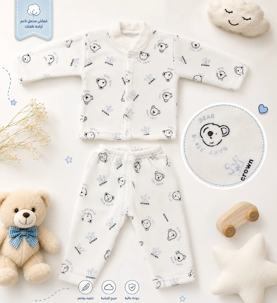 طقم بيبي مخمل Baby Bear بالتاج 👑