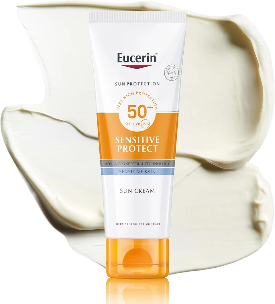 Eucerin Sun Sensitive Protect Facial Sunscreen, High UVA/UVB Protection, SPF 50+, Water-Resistant, Fragrance-Free, Sun Protection For Sensitive and Dry Skin, Suitable for Atopic Skin, 50ml
