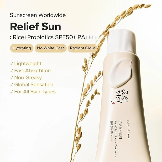 Beauty of Joseon Relief Sun Rice Probiotics SPF 50+ PA++++ Korean Sunscreen sunblock for Face Daily Sunscreen for Men Women Skincare 50ml