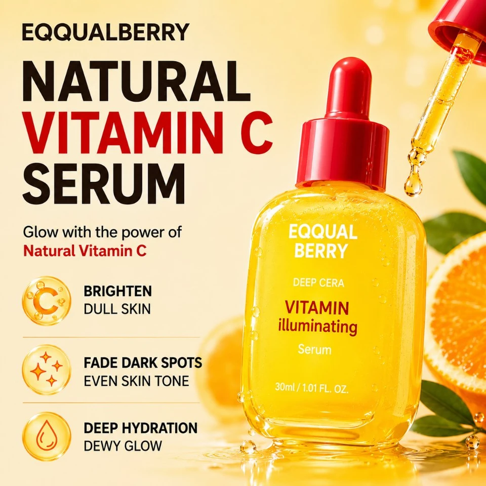 EQQUALBERRY Vitamin Illuminating Serum 30 ml – Vitamin C & Niacinamide Face Serum with Arbutin, Ceramides & Hyaluronic Acid, Hydrating Radiance-Support