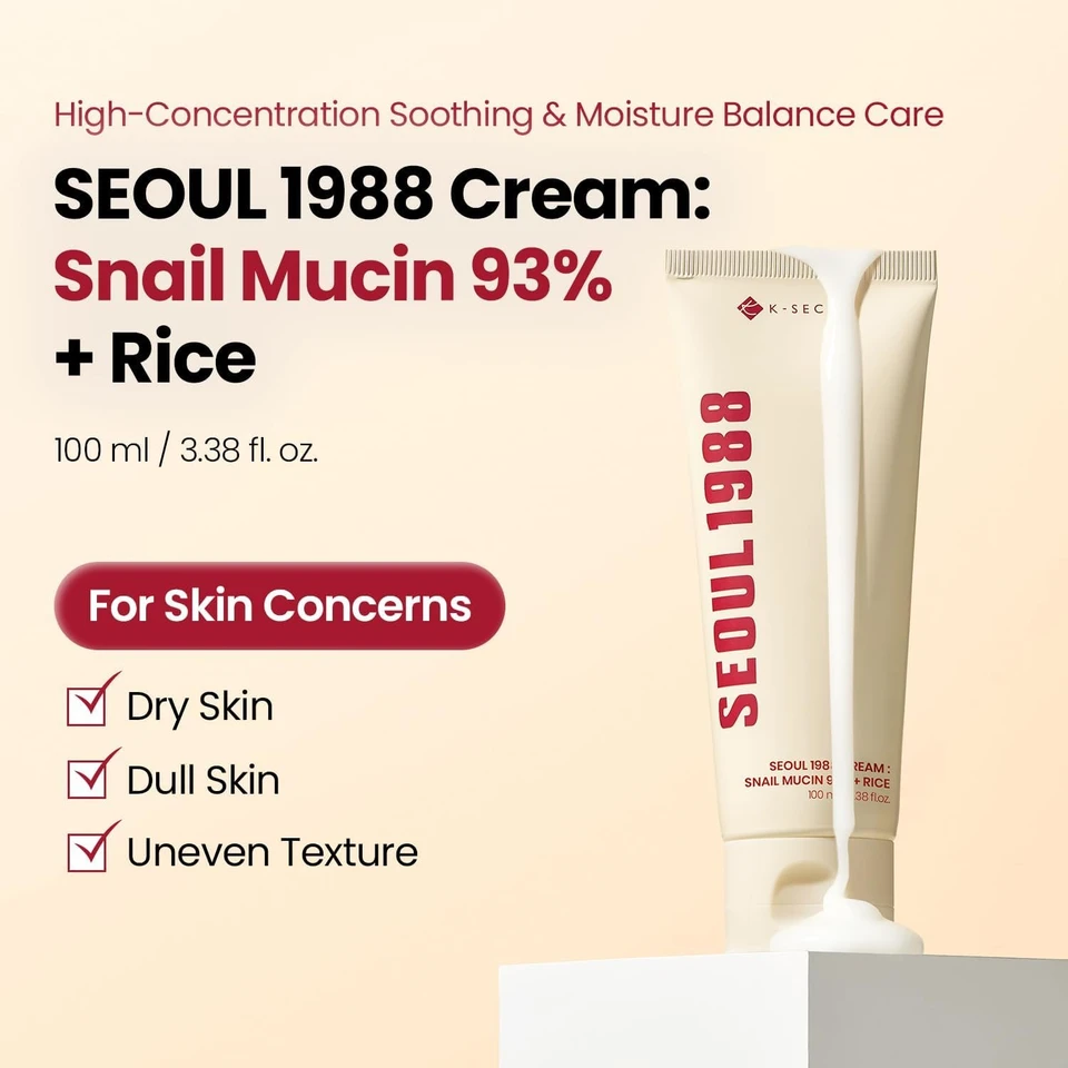 K-SECRET SEOUL 1988 Snail Mucin 93% Cream – Concentrated Yet Lightweight Formula Infused with 93% Snail Mucin | Non-Sticky & Fast-Absorbing Facial Cream