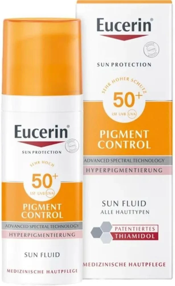 Eucerin Pigment Control LSF 50+ Sun Fluid, 50 ml Solution | Sun protection for the face with very high UVA/UVB filters, thiamidol effectively softens pigment spots, ultra-light texture