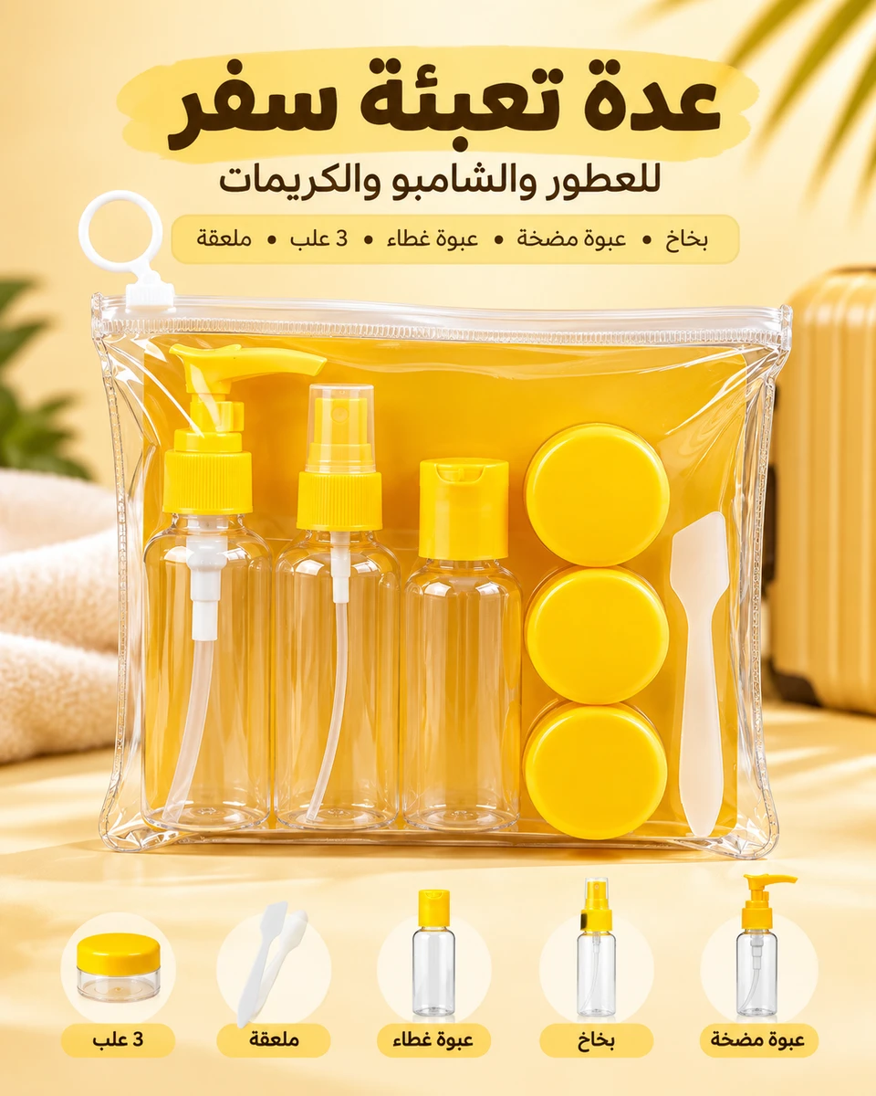 عدة تعبئة للسفر للعطور والكريمات والشامبو