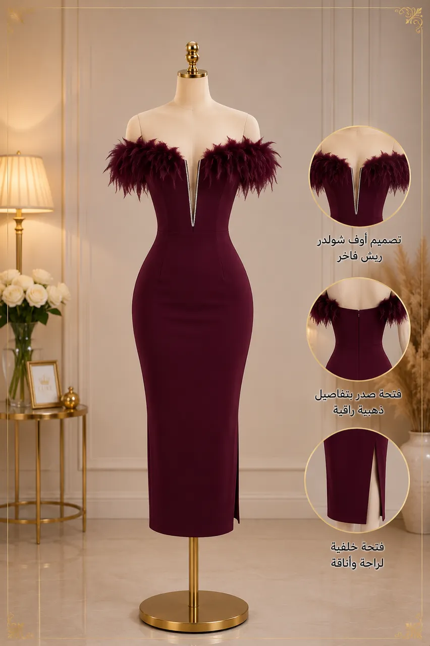 فستان سهرة ريش