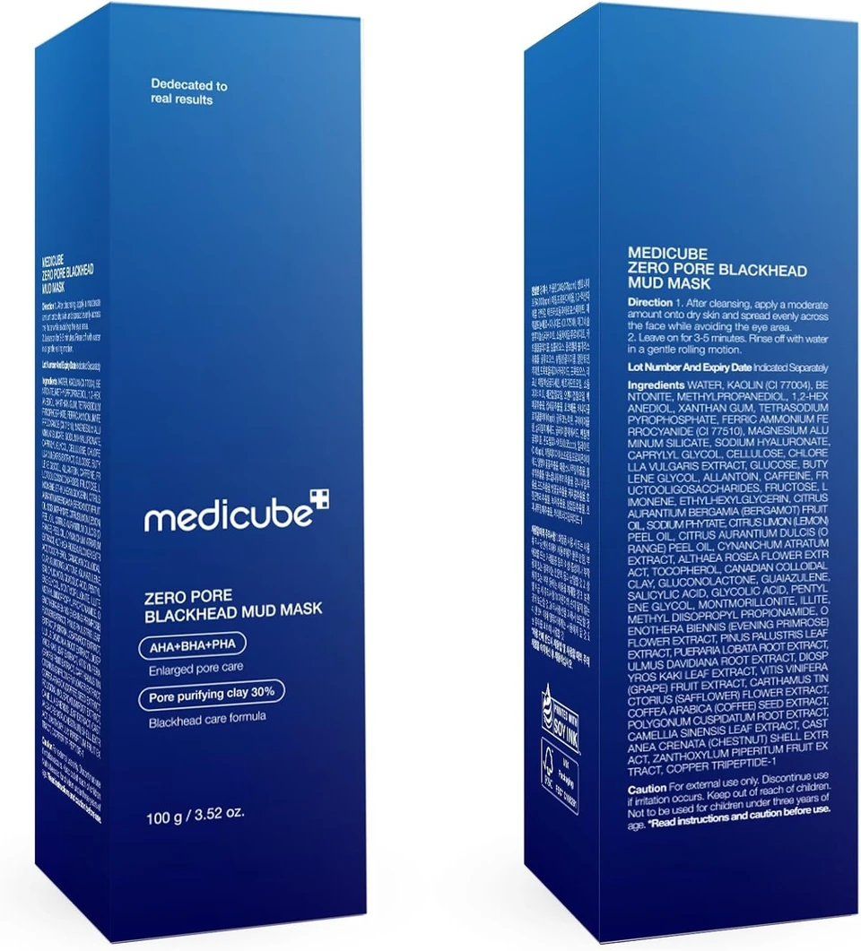 medicube Zero Pore Blackhead Mud Facial Mask - Skin Cooling & Pore Tightening - 3 Minute Quick Dry Formula with AHA, BHA, PHA, and Pore-Purifying Clay