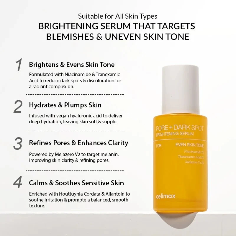 elimax Pore+Dark Spot Brightening Serum 30ml | Gel-like Serum for Enlarged Pores with Niacinamide, Tranexamic Acid, Pore Minimizer, Non-Irritating, Hydrating, For Sensitive Skin, hyperpigmentation